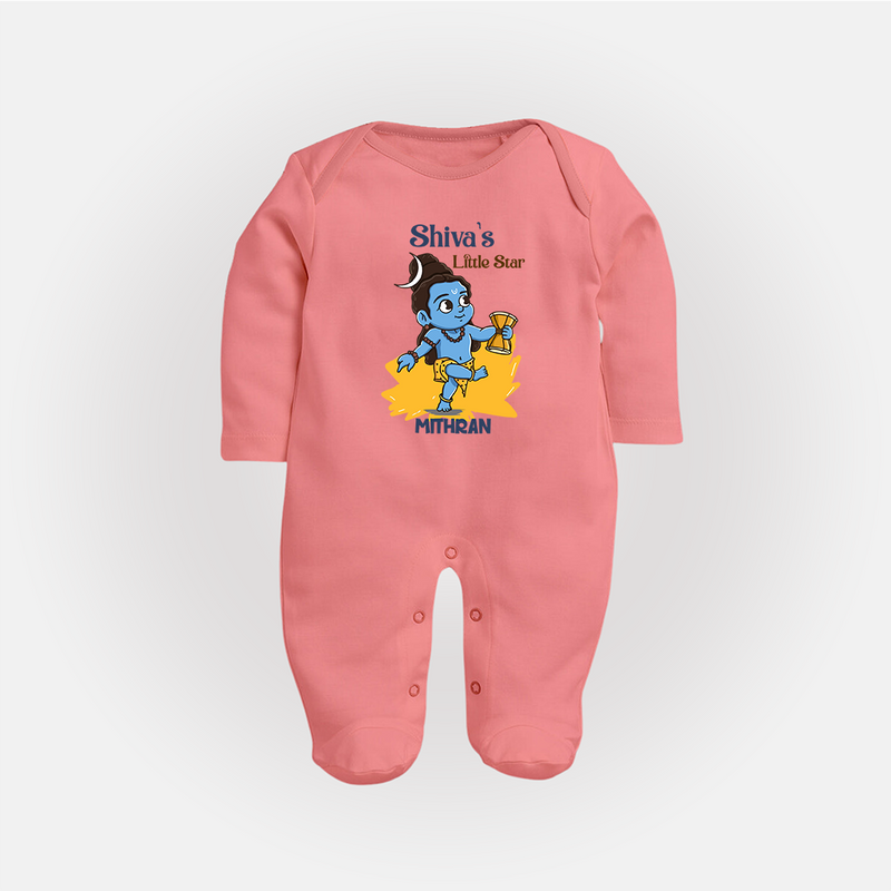 Shiva's Little Star - Maha Shivaratri Customized Sleep Suit For Babies With Name - PEACH - New Born (Chest 7.5")