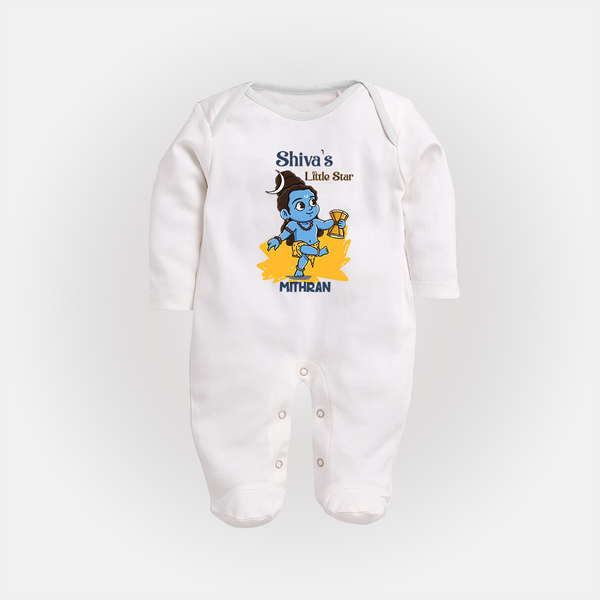 Shiva's Little Star - Maha Shivaratri Customized Sleep Suit For Babies With Name - WHITE - New Born (Chest 7.5")