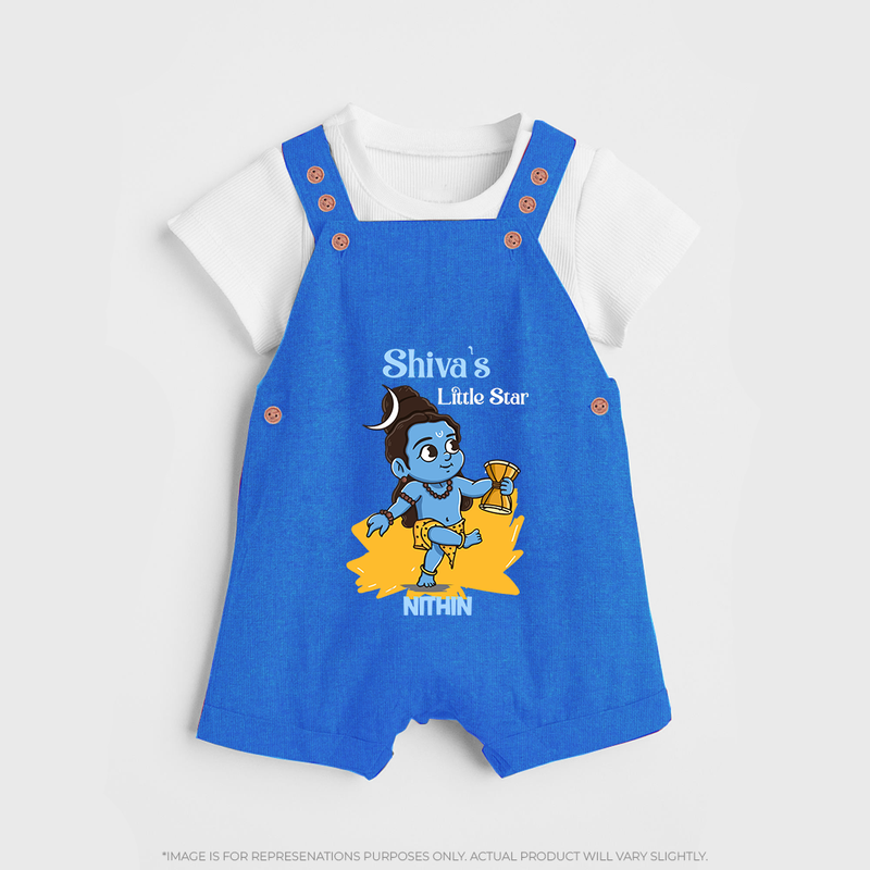 Shiva's Little Star - Maha Shivaratri Customized Dungaree Set For Kids With Name - COBALT BLUE - 0 - 5 Months Old (Chest 18")