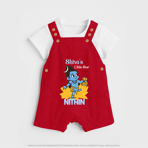 Shiva's Little Star Dungaree Set | Personalized Dungaree Set for the Child of Lord Shiva - RED - 0 - 5 Months Old (Chest 18")