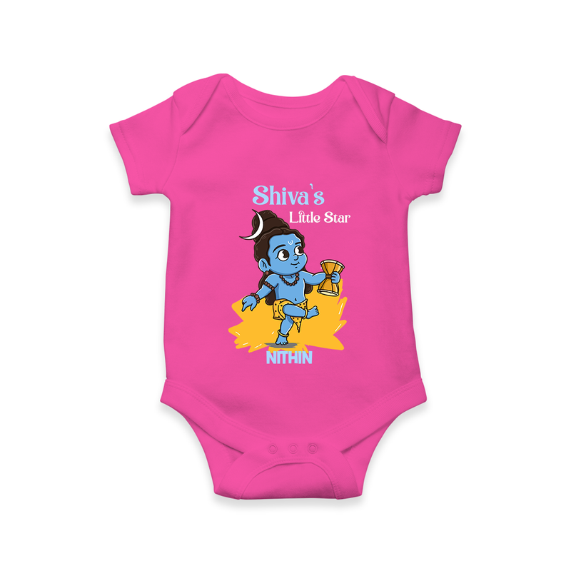 Shiva's Little Star - Maha Shivaratri Customized Romper For Babies With Name - HOT PINK - 0 - 3 Months Old (Chest 16")