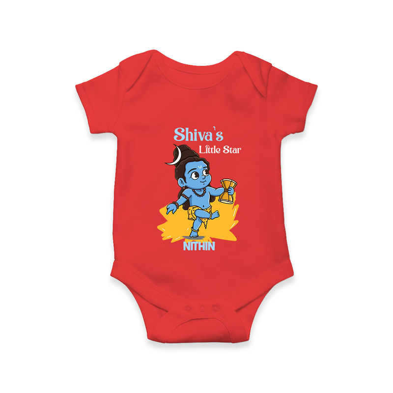 Shiva's Little Star - Maha Shivaratri Customized Romper For Babies With Name - RED - 0 - 3 Months Old (Chest 16")