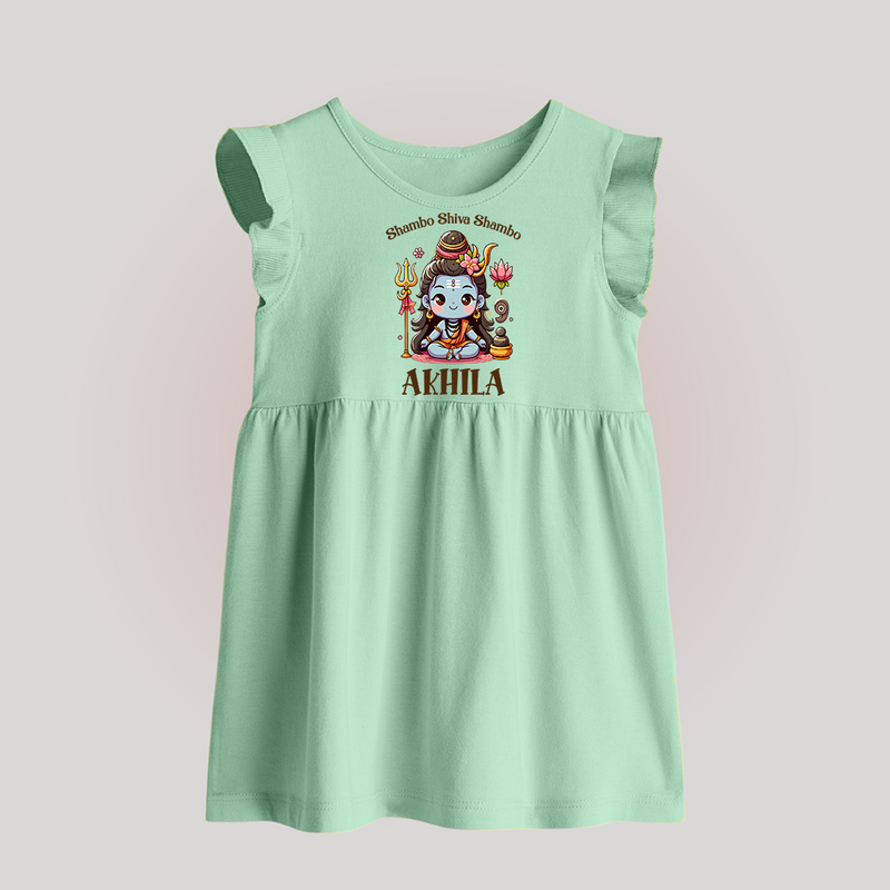 Shambo Shiva Shambo Baby Frock | Custom Baby Frock for Shiva Devotees - MINT GREEN - 0 - 3 Months Old (Chest 17")