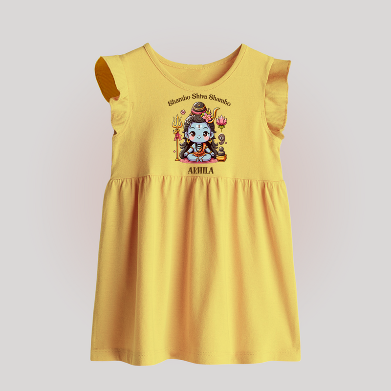 Shambo Shiva Shambo - Maha Shivaratri Customized Baby Frock For Babies With Name - YELLOW - 0 - 3 Months Old (Chest 17")