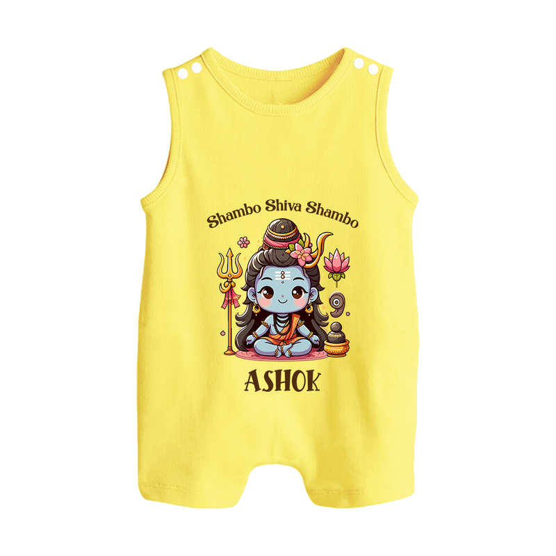 Shambo Shiva Shambo Romper Suit | Custom Romper Suit for Shiva Devotees - PASTEL YELLOW - 0 - 5 Months Old (Chest 18")