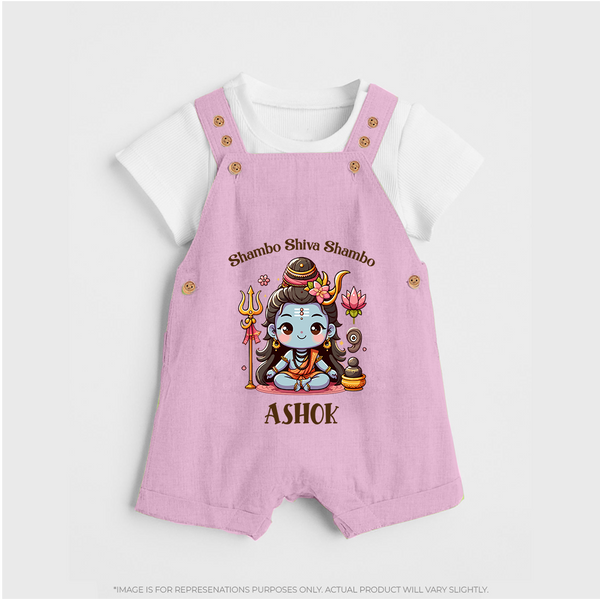 Shambo Shiva Shambo Dungaree Set | Custom Dungaree Set for Shiva Devotees - BABY PINK - 0 - 5 Months Old (Chest 18")