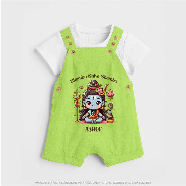 Shambo Shiva Shambo - Maha Shivaratri Customized Dungaree Set For Kids With Name - GREEN - 0 - 5 Months Old (Chest 18")