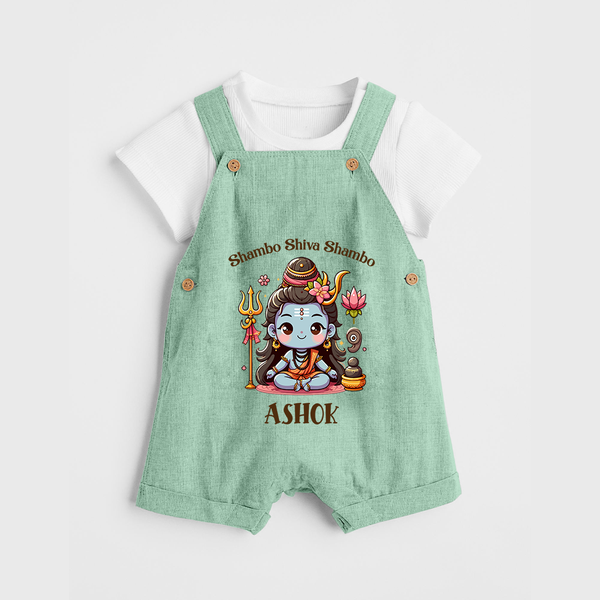 Shambo Shiva Shambo Dungaree Set | Custom Dungaree Set for Shiva Devotees - MINT GREEN - 0 - 5 Months Old (Chest 18")
