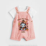 Shambo Shiva Shambo - Maha Shivaratri Customized Dungaree Set For Kids With Name - PEACH - 0 - 5 Months Old (Chest 18")