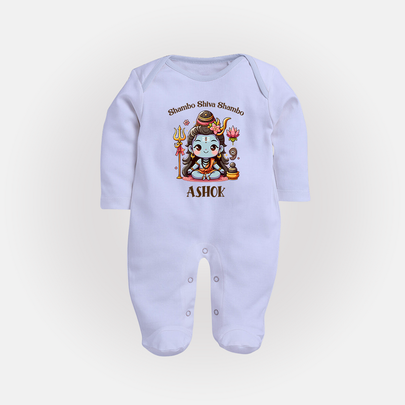 Shambo Shiva Shambo Sleep Suit | Custom Sleep Suit for Shiva Devotees - BABY BLUE - New Born (Chest 7.5")