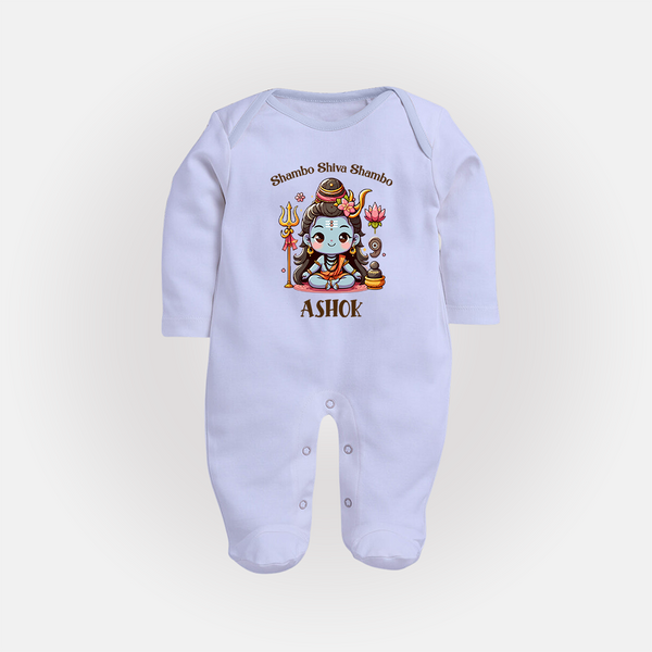 Shambo Shiva Shambo Sleep Suit | Custom Sleep Suit for Shiva Devotees - BABY BLUE - New Born (Chest 7.5")