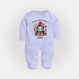 Shambo Shiva Shambo - Maha Shivaratri Customized Sleep Suit For Babies With Name - BABY BLUE - New Born (Chest 7.5")