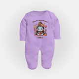 Shambo Shiva Shambo - Maha Shivaratri Customized Sleep Suit For Babies With Name - LILAC - New Born (Chest 7.5")