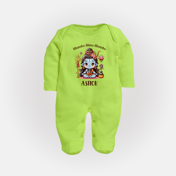 Shambo Shiva Shambo Sleep Suit | Custom Sleep Suit for Shiva Devotees - LIME GREEN - New Born (Chest 7.5")