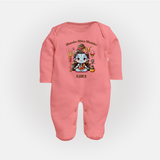 Shambo Shiva Shambo - Maha Shivaratri Customized Sleep Suit For Babies With Name - PEACH - New Born (Chest 7.5")