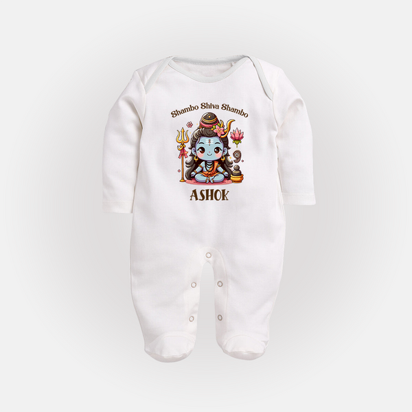 Shambo Shiva Shambo Sleep Suit | Custom Sleep Suit for Shiva Devotees - WHITE - New Born (Chest 7.5")