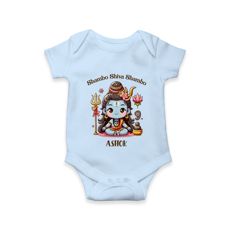 Shambo Shiva Shambo - Maha Shivaratri Customized Romper For Babies With Name - BABY BLUE - 0 - 3 Months Old (Chest 16")