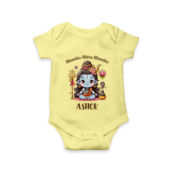 Shambo Shiva Shambo Romper | Custom Romper for Shiva Devotees - PASTEL YELLOW - New Born (Chest 14")