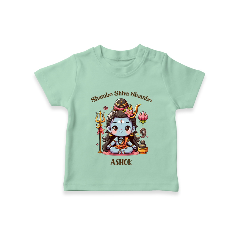 Shambo Shiva Shambo - Maha Shivaratri Customized T-Shirt For Kids With Name - MINT GREEN - 0-5 Months Old (Chest 17")