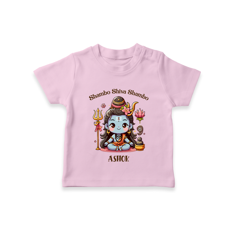 Shambo Shiva Shambo - Maha Shivaratri Customized T-Shirt For Kids With Name - PINK - 0-5 Months Old (Chest 17")