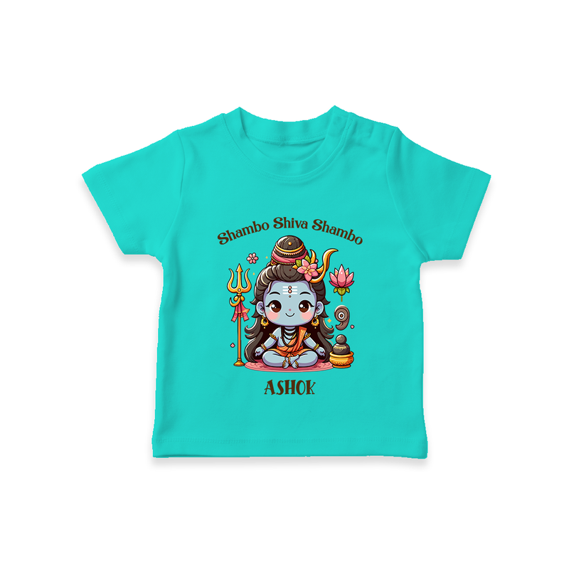 Shambo Shiva Shambo - Maha Shivaratri Customized T-Shirt For Kids With Name - TEAL - 0-5 Months Old (Chest 17")