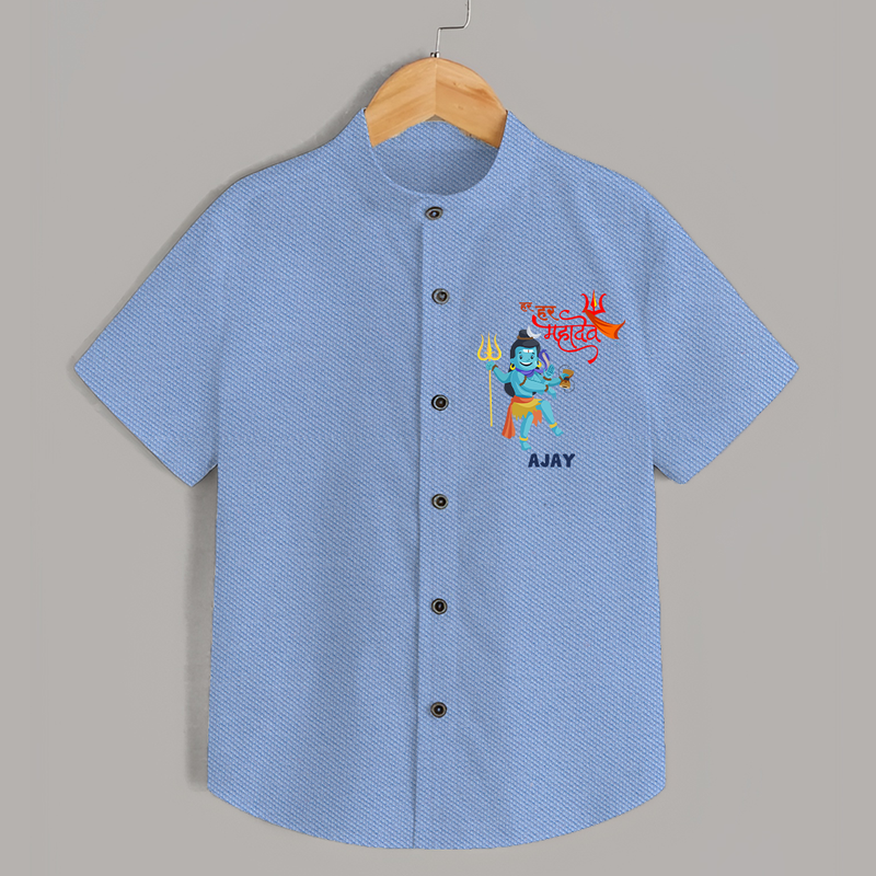 Hara Hara Mahadevaki - Maha Shivaratri Customized Shirt For Kids With Name - SKY BLUE - 0 - 6 Months Old (Chest 23")