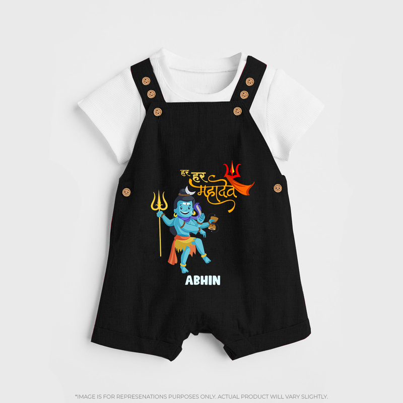 Hara Hara Mahadevaki - Maha Shivaratri Customized Dungaree Set For Kids With Name - BLACK - 0 - 5 Months Old (Chest 18")