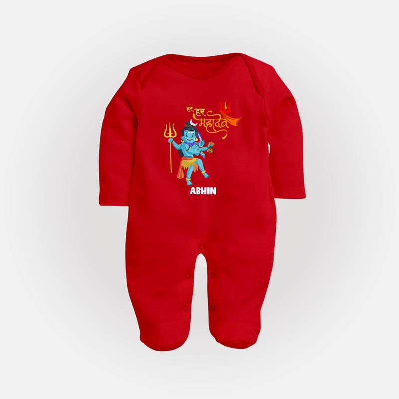 Hara Hara Mahadevaki - Maha Shivaratri Customized Sleep Suit For Babies With Name - RED - New Born (Chest 7.5")