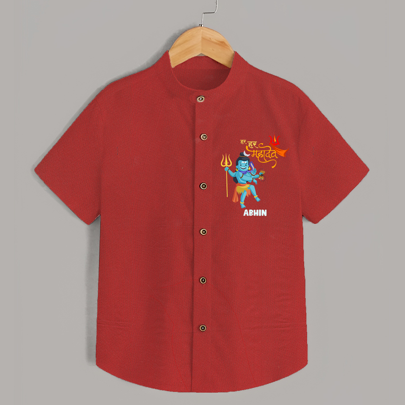 Hara Hara Mahadevaki - Maha Shivaratri Customized Shirt For Kids With Name - RED - 0 - 6 Months Old (Chest 23")