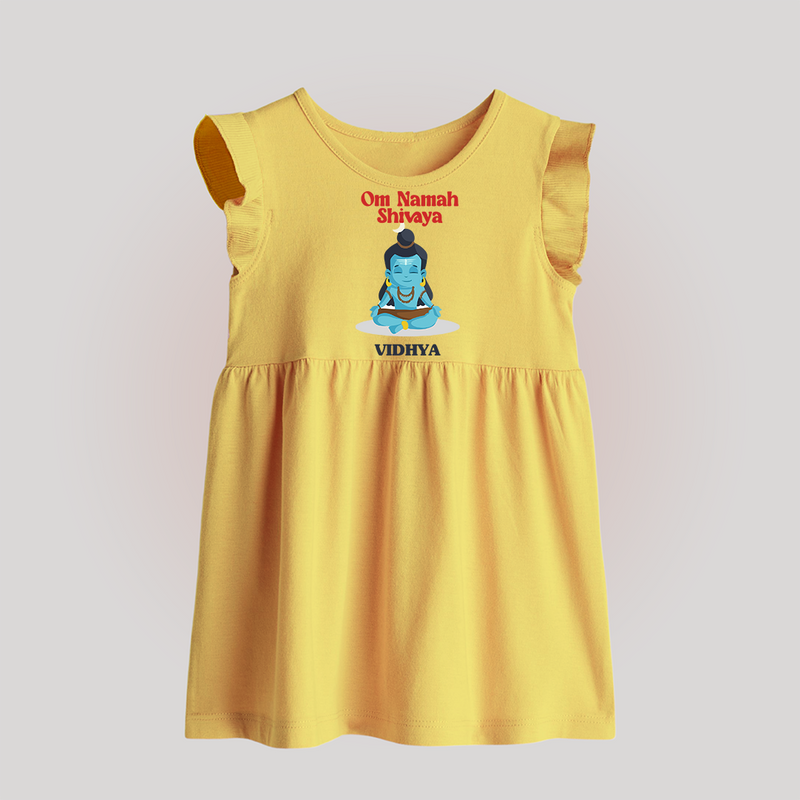 Om Namah Shivaya - Maha Shivaratri Customized Baby Frock For Babies With Name - YELLOW - 0 - 3 Months Old (Chest 17")