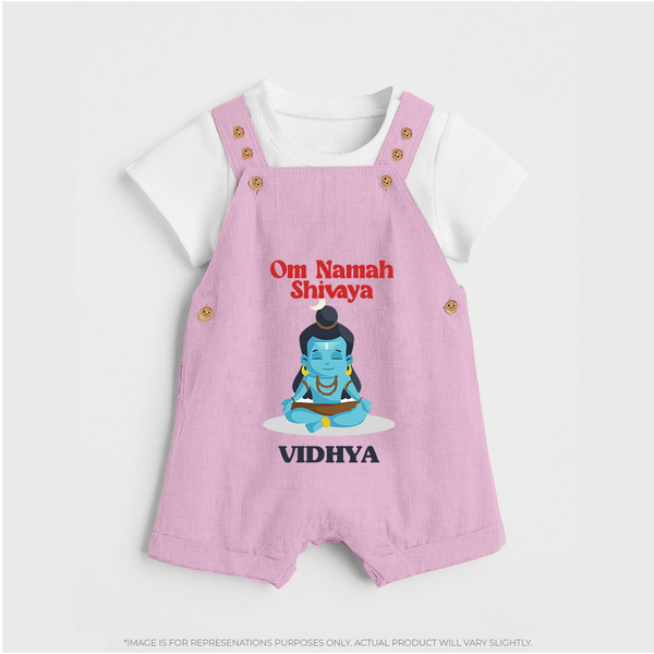 Om Namah Shivaya Dungaree Set | Custom Dungaree Set for Shiva's Devotional Celebration - BABY PINK - 0 - 5 Months Old (Chest 18")