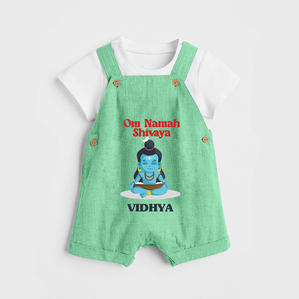 Om Namah Shivaya Dungaree Set | Custom Dungaree Set for Shiva's Devotional Celebration - GREEN - 0 - 5 Months Old (Chest 18")