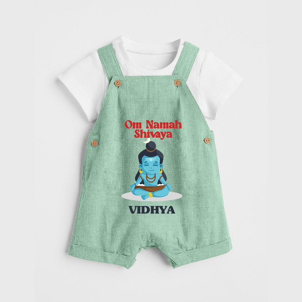 Om Namah Shivaya Dungaree Set | Custom Dungaree Set for Shiva's Devotional Celebration - MINT GREEN - 0 - 5 Months Old (Chest 18")