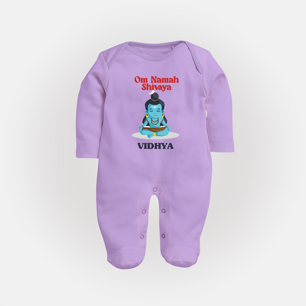 Om Namah Shivaya Sleep Suit | Custom Sleep Suit for Shiva's Devotional Celebration - LILAC - New Born (Chest 7.5")