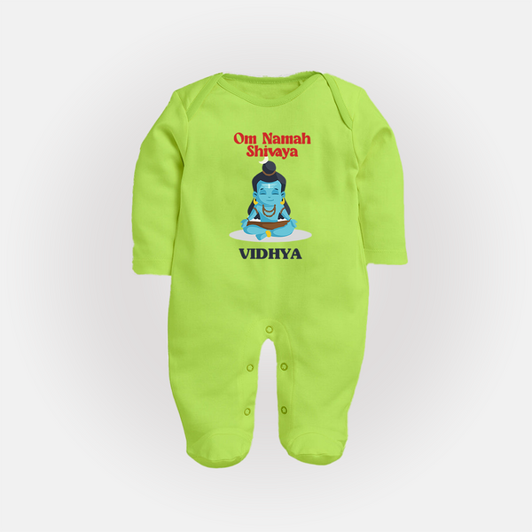Om Namah Shivaya Sleep Suit | Custom Sleep Suit for Shiva's Devotional Celebration - LIME GREEN - New Born (Chest 7.5")