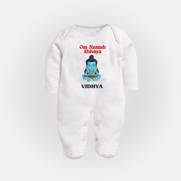 Om Namah Shivaya Sleep Suit | Custom Sleep Suit for Shiva's Devotional Celebration - WHITE - New Born (Chest 7.5")
