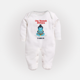 Om Namah Shivaya - Maha Shivaratri Customized Sleep Suit For Babies With Name - WHITE - New Born (Chest 7.5")