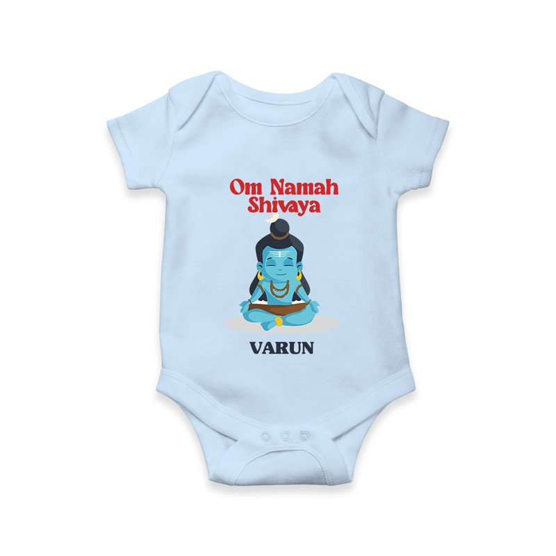 Om Namah Shivaya - Maha Shivaratri Customized Romper For Babies With Name - BABY BLUE - 0 - 3 Months Old (Chest 16")