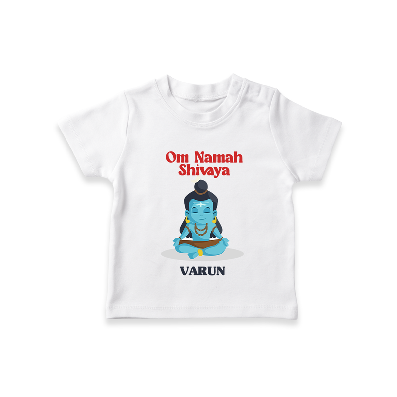 Om Namah Shivaya - Maha Shivaratri Customized T-Shirt For Kids With Name - WHITE - 0-5 Months Old (Chest 17")