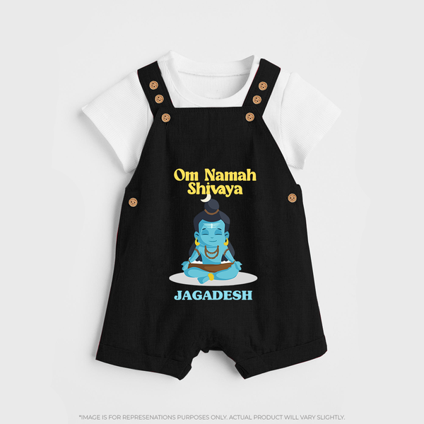 Om Namah Shivaya - Maha Shivaratri Customized Dungaree Set For Kids With Name - BLACK - 0 - 5 Months Old (Chest 18")