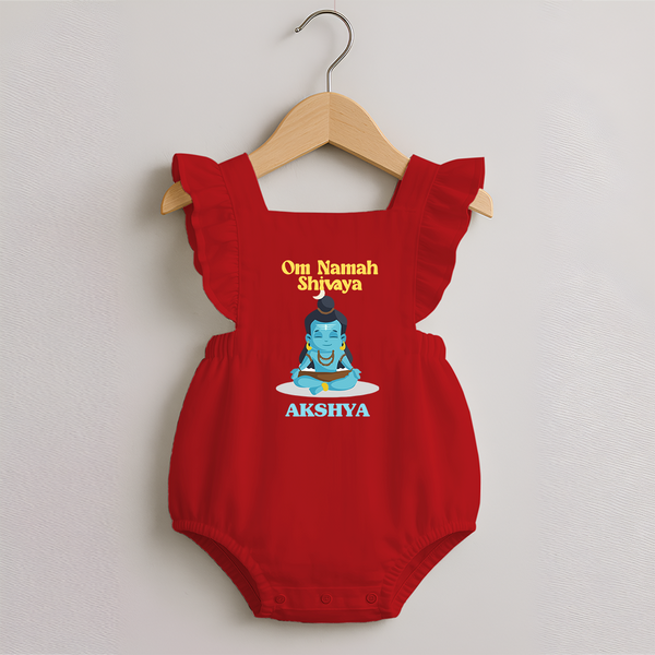 Om Namah Shivaya Romper Frock | Custom Romper Frock for Shiva's Devotional Celebration - RED - 0 - 3 Months Old (Chest 19")