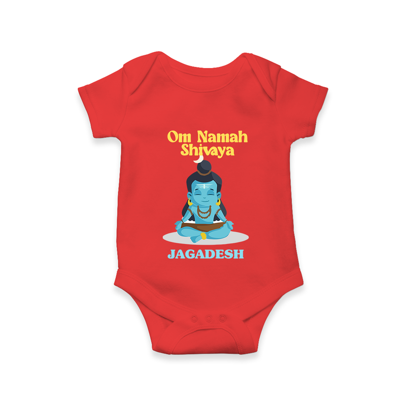 Om Namah Shivaya - Maha Shivaratri Customized Romper For Babies With Name - RED - 0 - 3 Months Old (Chest 16")