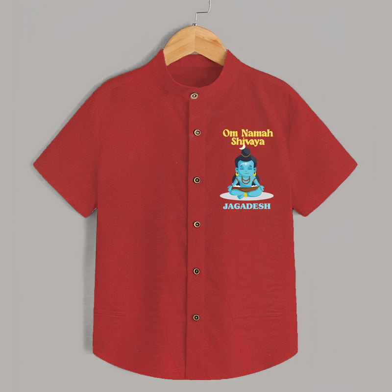 Om Namah Shivaya - Maha Shivaratri Customized Shirt For Kids With Name - RED - 0 - 6 Months Old (Chest 23")