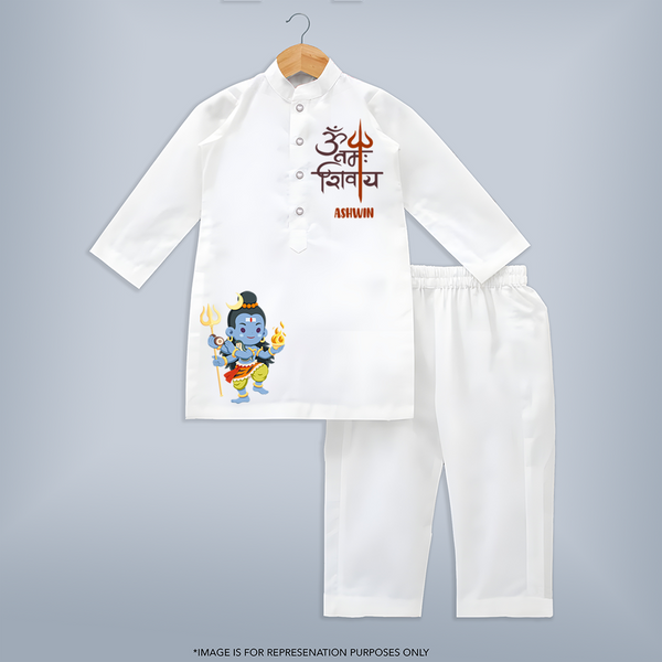 Om Namah Shivaya Kurta Set | Personalized Baby Kurta Set for Lord Shiva - WHITE - 3 - 6 Months Old (Chest 24", Kurta Length 14'', Waist 19", Pant Length 14")