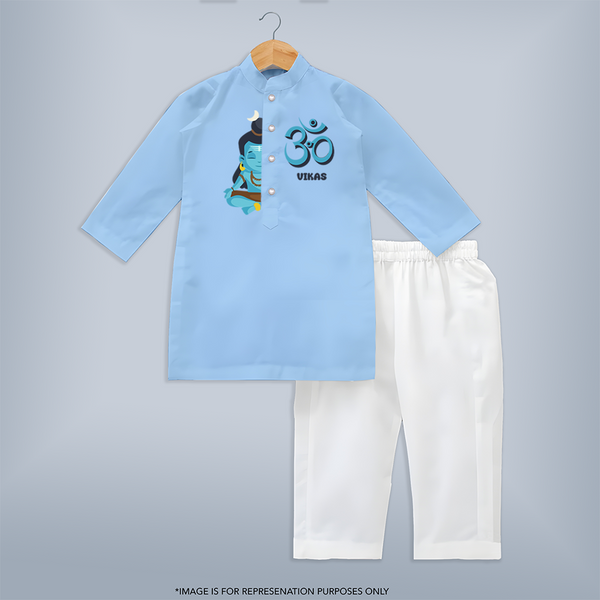 Om Kurta Set | Personalized Baby Kurta Set for Shiva Worship - BABY BLUE - 3 - 6 Months Old (Chest 24", Kurta Length 14'', Waist 19", Pant Length 14")