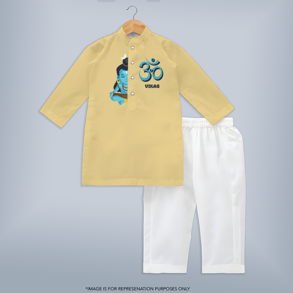 Om Kurta Set | Personalized Baby Kurta Set for Shiva Worship - PASTEL YELLOW - 3 - 6 Months Old (Chest 24", Kurta Length 14'', Waist 19", Pant Length 14")