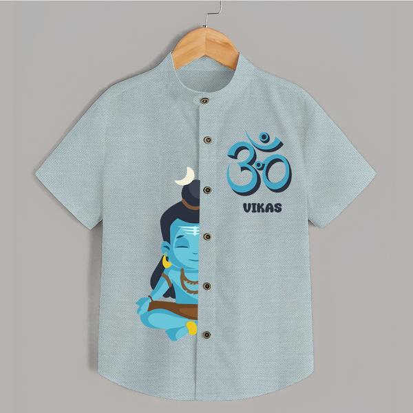 Om Shirt | Personalized Baby Shirt for Shiva Worship - ARCTIC BLUE - 0 - 6 Months Old (Chest 23")