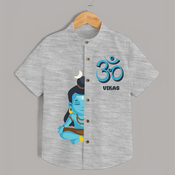 Om Shirt | Personalized Baby Shirt for Shiva Worship - GREY - 0 - 6 Months Old (Chest 23")