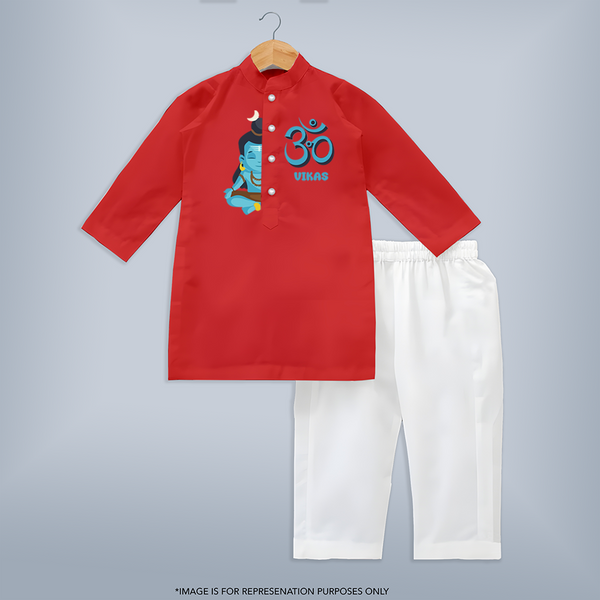 Om Kurta Set | Personalized Baby Kurta Set for Shiva Worship - RED - 3 - 6 Months Old (Chest 24", Kurta Length 14'', Waist 19", Pant Length 14")