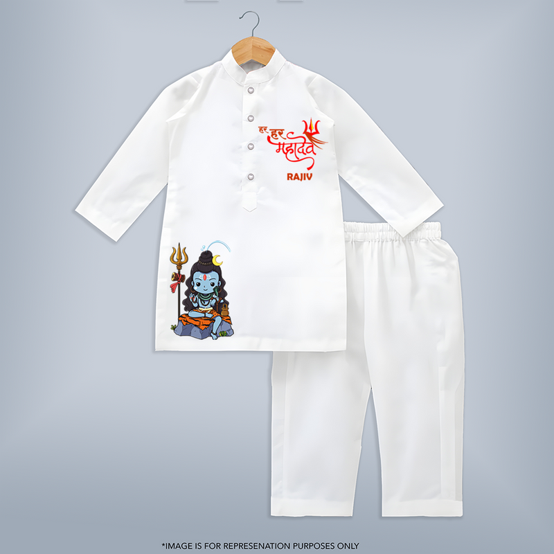 Hail Lord Shiva Kurta Set | Custom Baby Kurta Set for Shiva Celebration - WHITE - 3 - 6 Months Old (Chest 24", Kurta Length 14'', Waist 19", Pant Length 14")